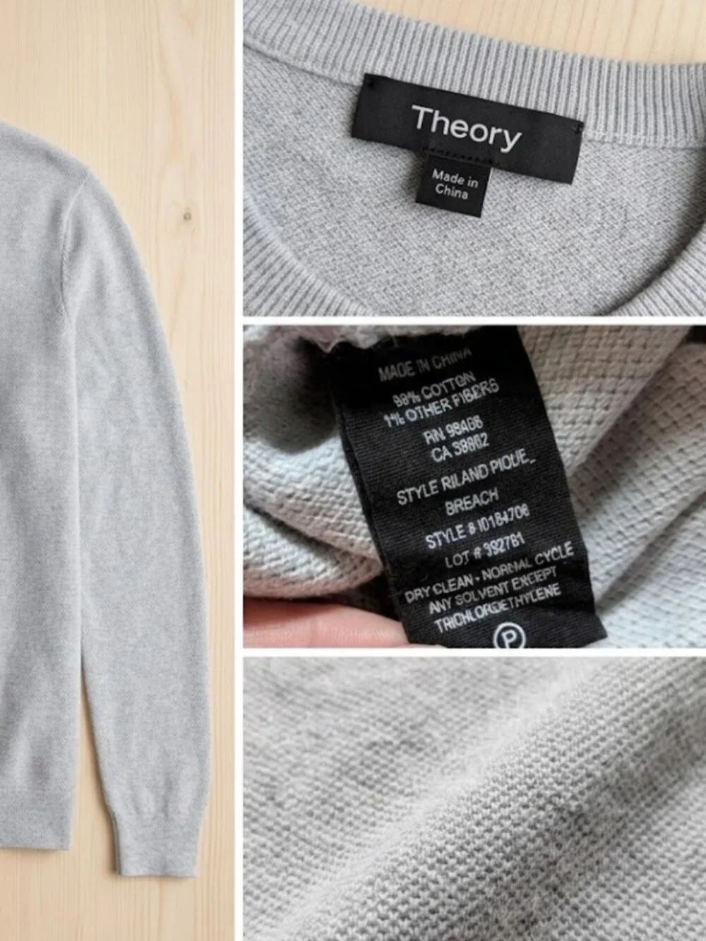 Men's Theory grey cotton crewneck sweater, Size Large